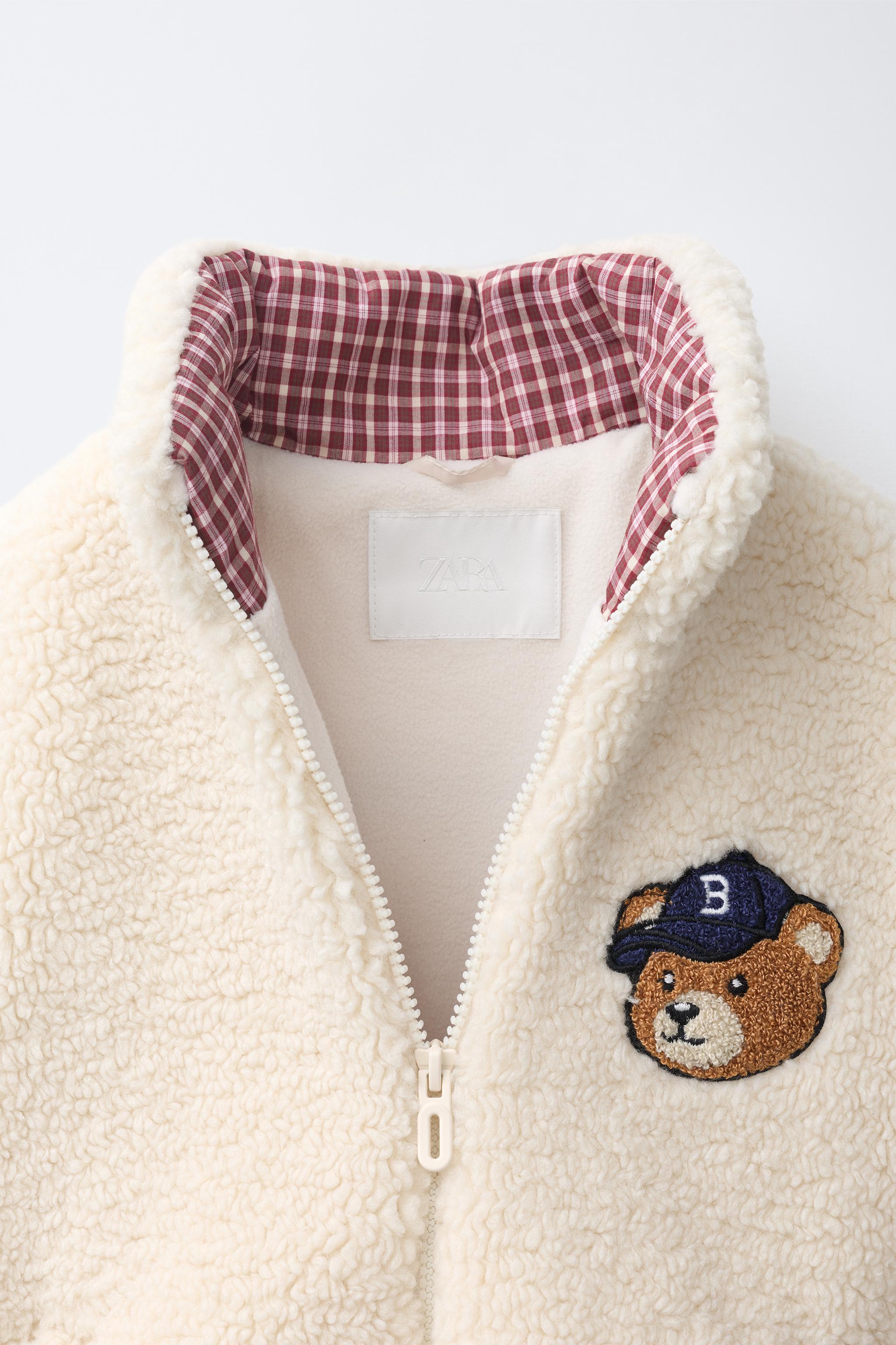 BEAR EMBROIDERY FAUX SHEARLING JACKET